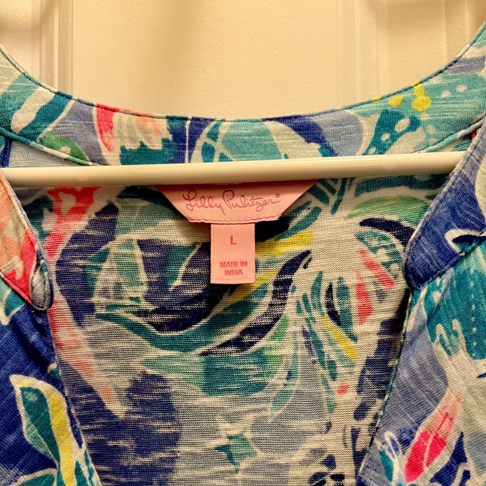 Lilly Pulitzer Shay Dress Bennet Blue Celestial Seas Women's Size Large Vacation - Picture 3 of 13